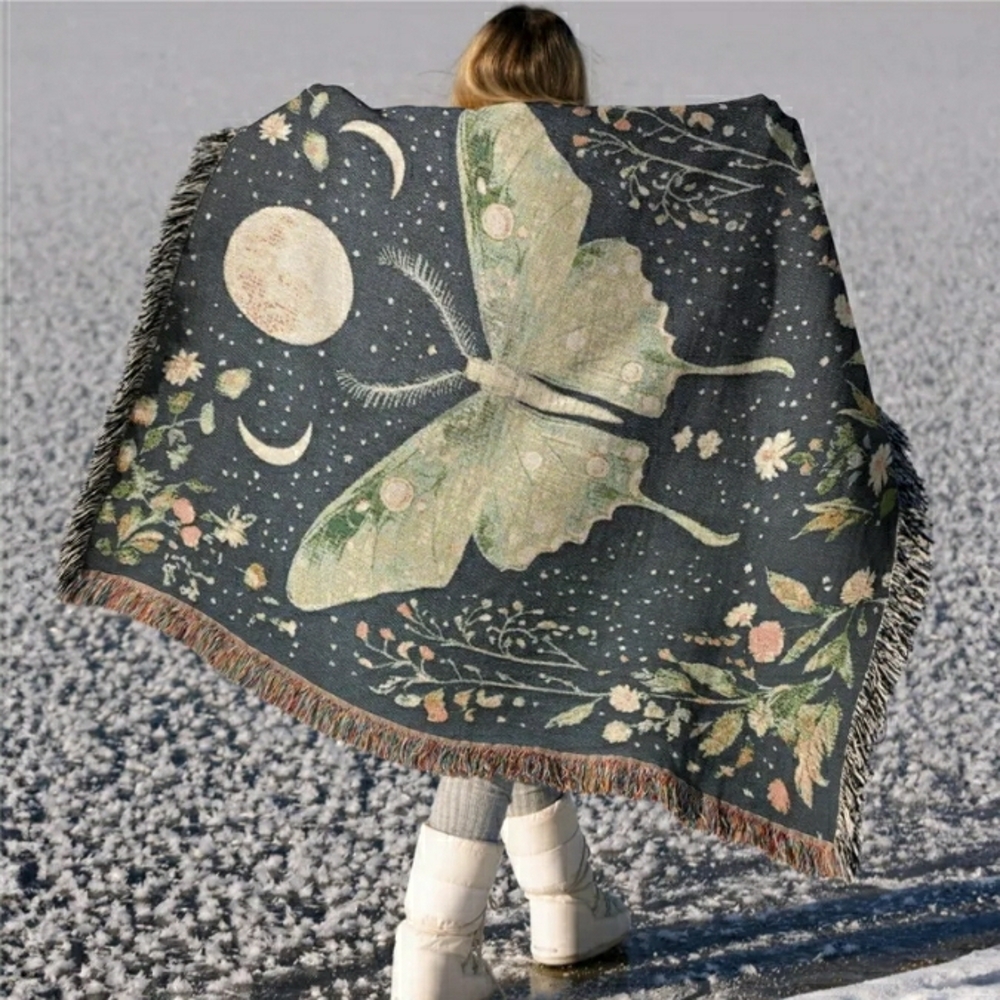 Lunar Moth Under the Moon Throw Blanket / Tapestry NWT!